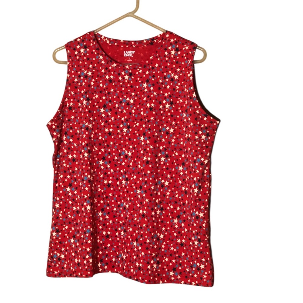 Lands' End Patriotic Star Pattern Sleeveless Tank Top